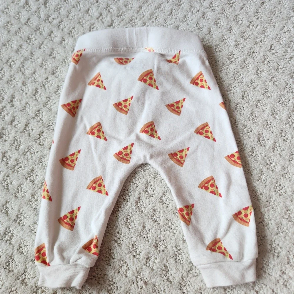 100%‎ Organic Cotton Pizza Print Baby Jogger Pants White size 3-6 Months